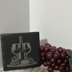 Elegant Black Slate Coaster With Wine Design